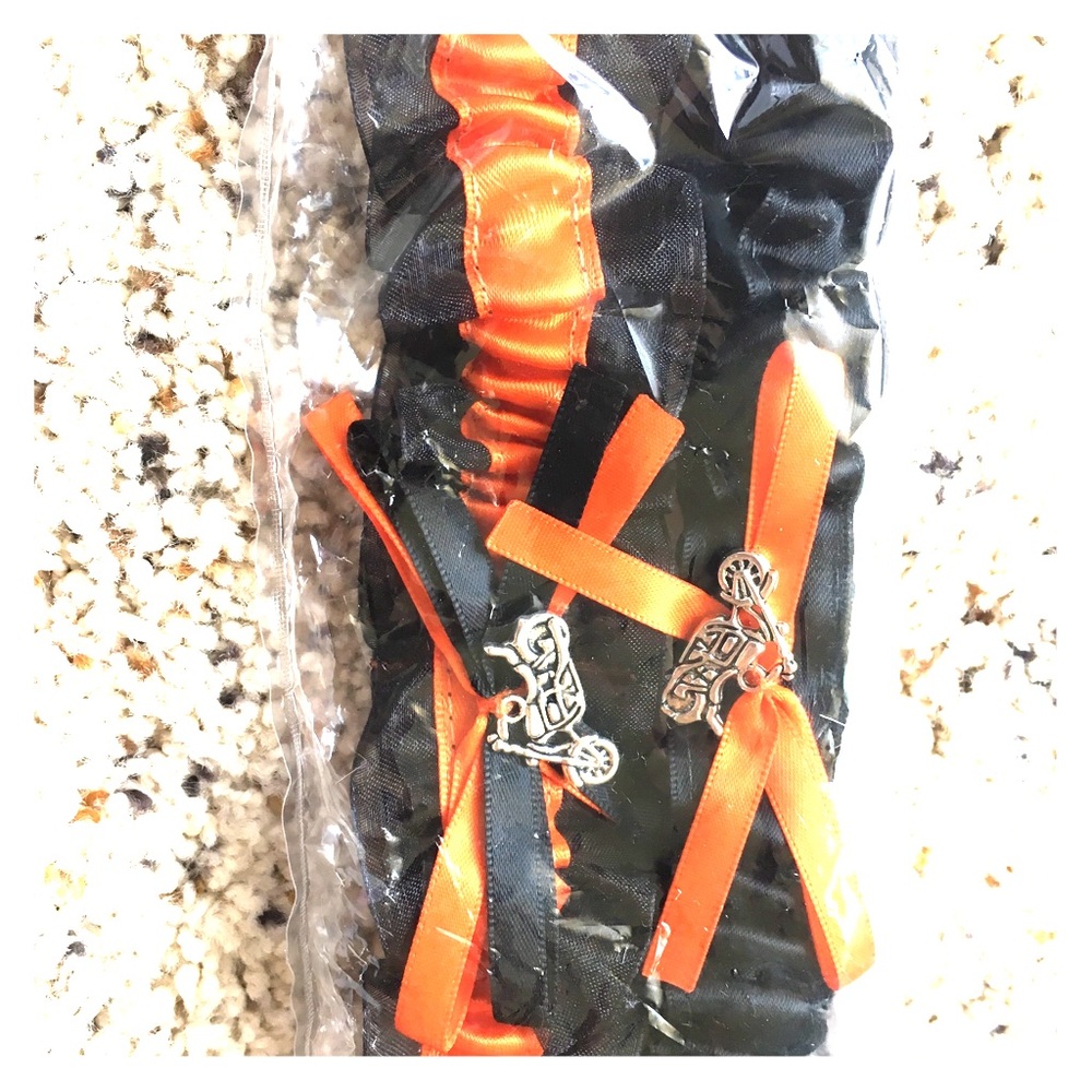 Orange and black Harley Davidson garters